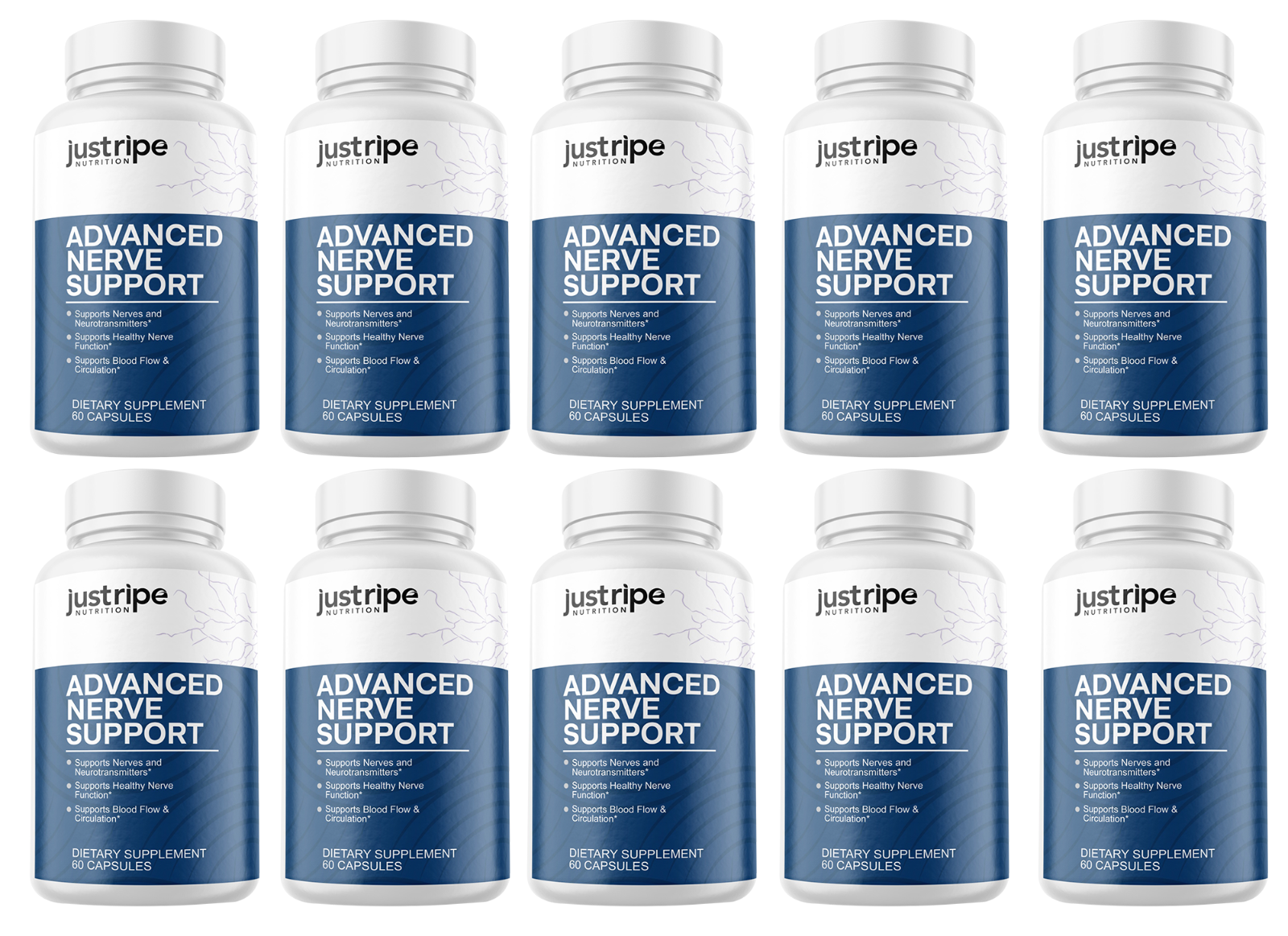 10 Pack Advanced Nerve Support by Just Ripe- 60 Capsules